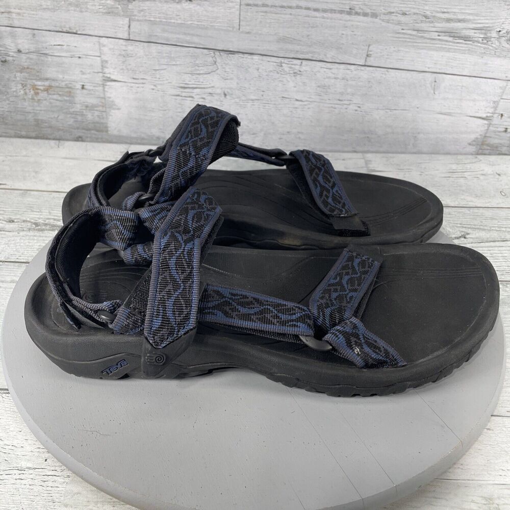 Teva Mens Size 10 Sport Sandals Blue Geometric Hiking Water Shoes Adjustable